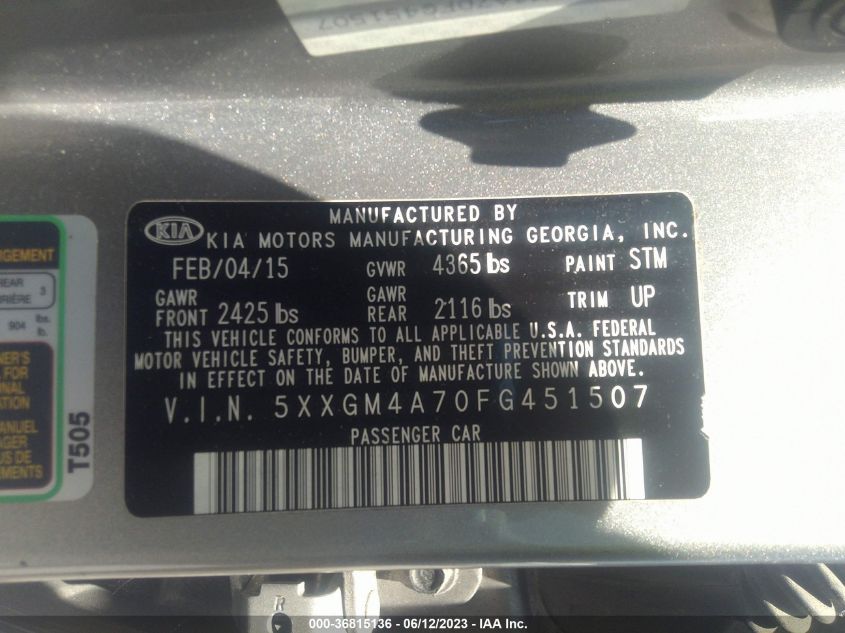 2015 KIA OPTIMA LX - 5XXGM4A70FG451507