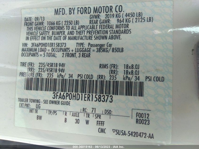 2014 FORD FUSION SE - 3FA6P0HD1ER158373