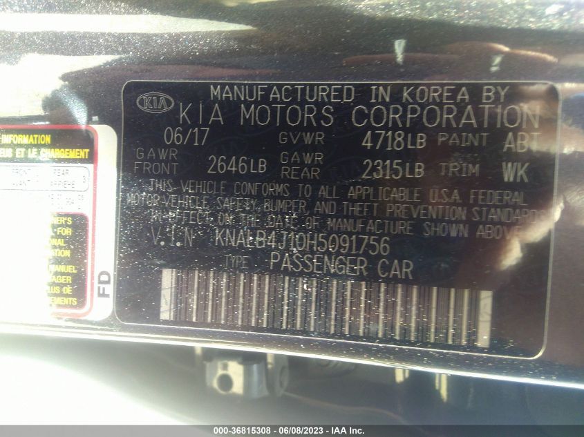2017 KIA CADENZA PREMIUM KNALB4J10H5091756