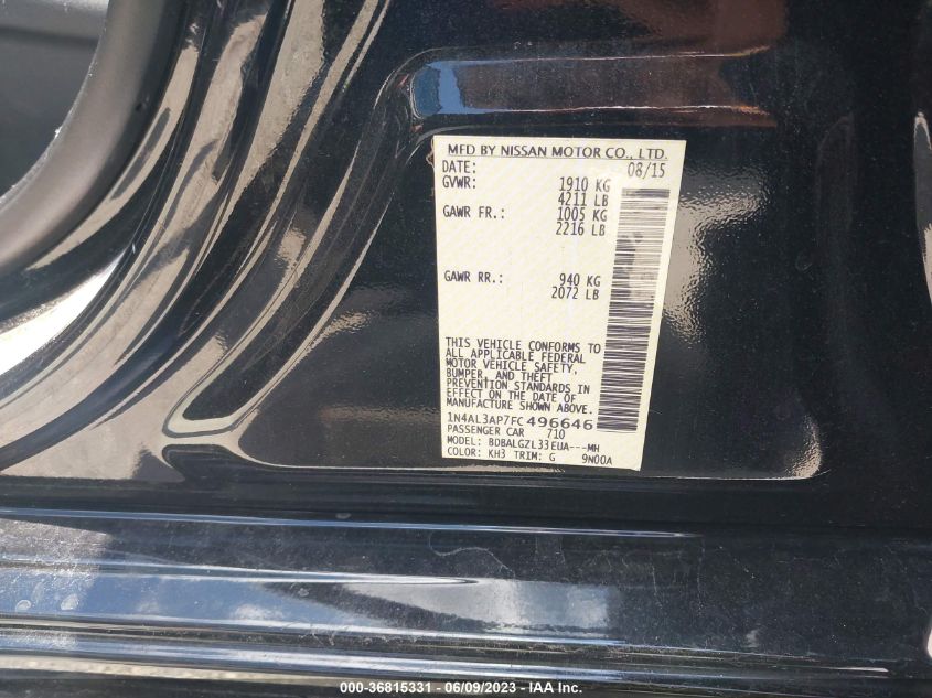 2015 NISSAN ALTIMA 2.5/S/SV/SL - 1N4AL3AP7FC496646