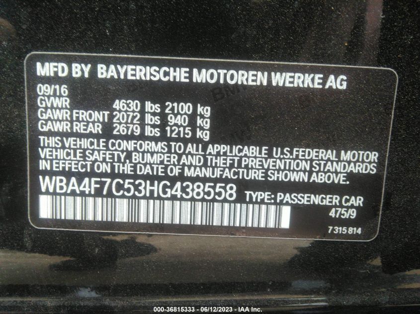 2017 BMW 4 SERIES 430I - WBA4F7C53HG438558