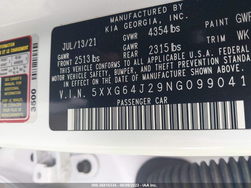 2022 KIA K5 GT-LINE - 5XXG64J29NG099041