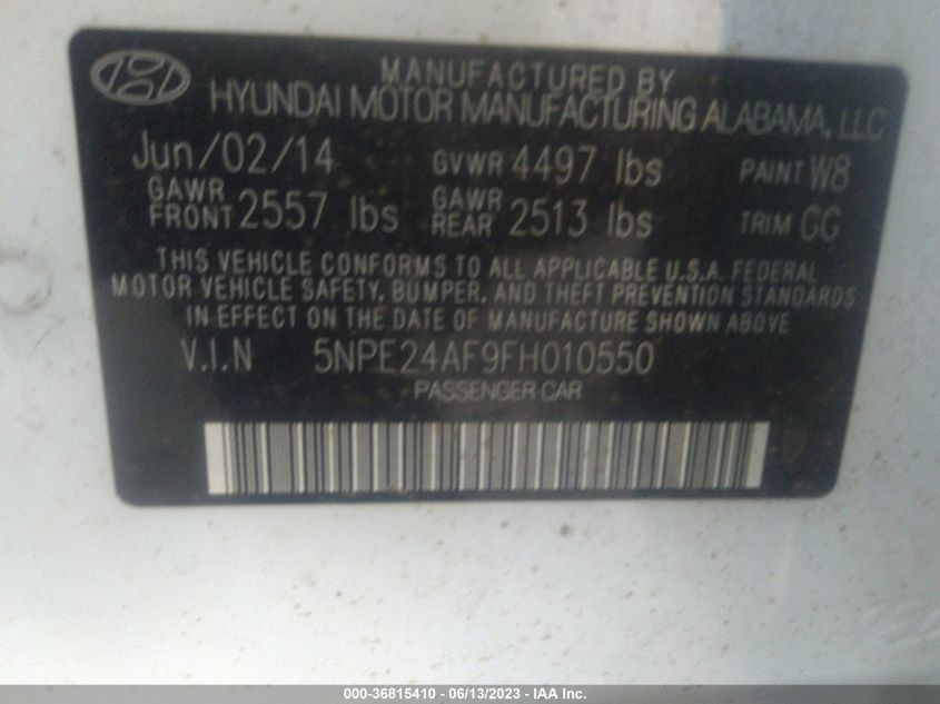 2015 HYUNDAI SONATA SE - 5NPE24AF9FH010550