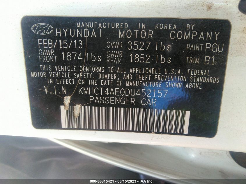 2013 HYUNDAI ACCENT GLS/GS - KMHCT4AE0DU452157