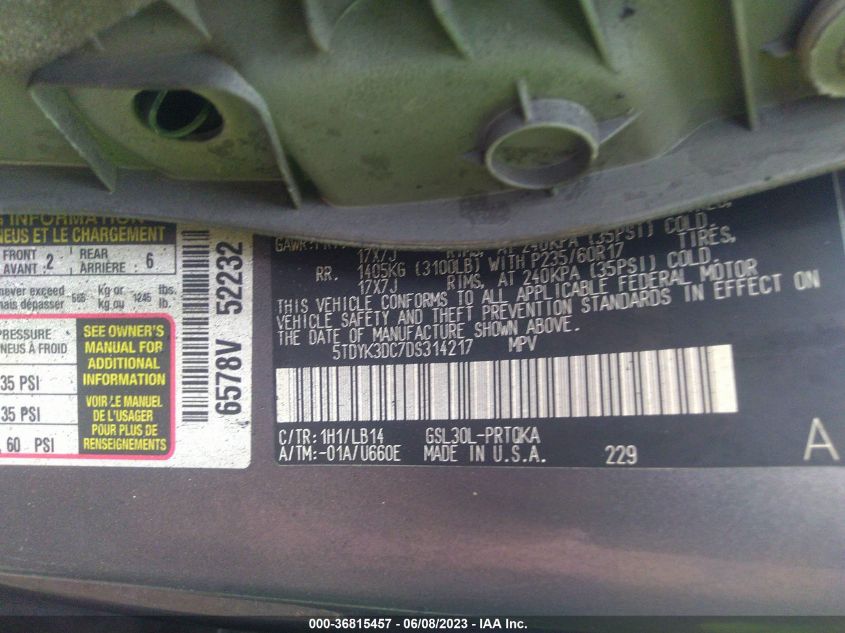2013 TOYOTA SIENNA XLE AAS/XLE/LTD - 5TDYK3DC7DS314217