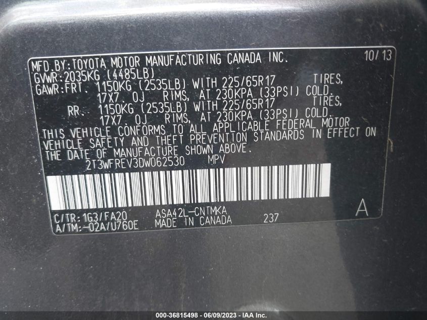 2013 TOYOTA RAV4 XLE - 2T3WFREV3DW062530