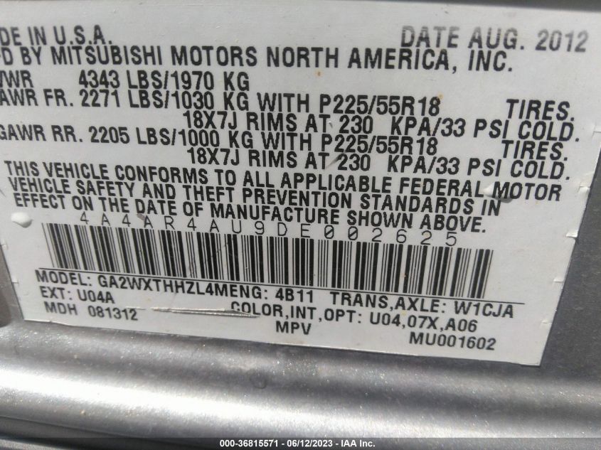 2013 MITSUBISHI OUTLANDER SPORT SE - 4A4AR4AU9DE002625