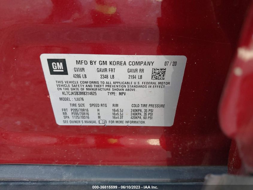 2021 CHEVROLET TRAX LS - KL7CJKSB3MB314625