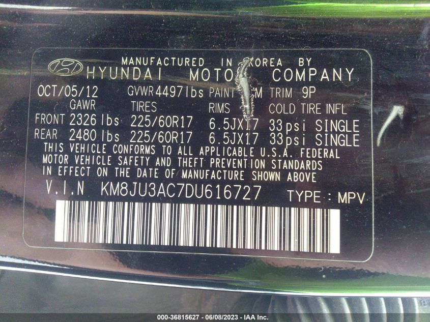 2013 HYUNDAI TUCSON GLS - KM8JU3AC7DU616727