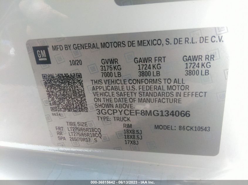2021 CHEVROLET SILVERADO 1500 CUSTOM TRAIL BOSS - 3GCPYCEF8MG134066