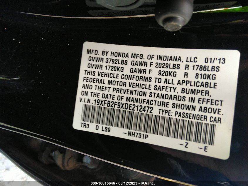 2013 HONDA CIVIC SDN EX-L - 19XFB2F9XDE212472
