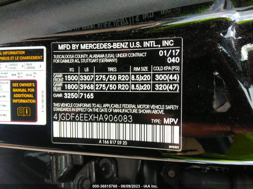 2017 MERCEDES-BENZ GLS 450 4JGDF6EEXHA906083