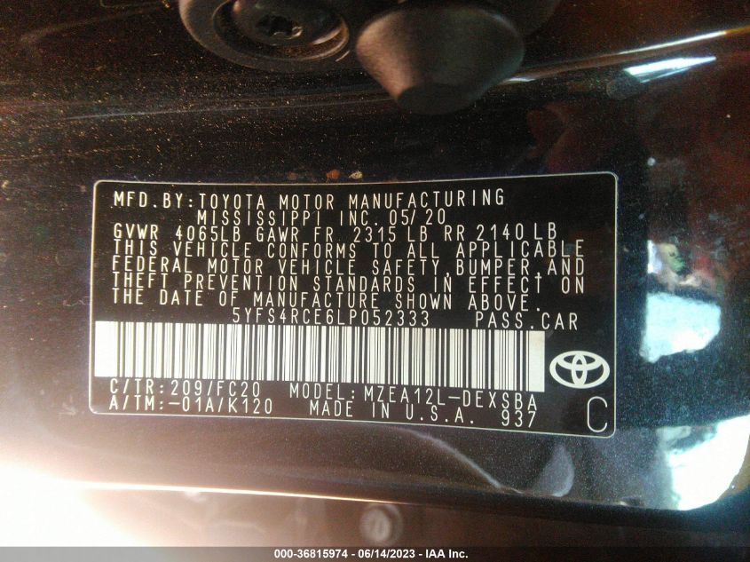 2020 TOYOTA COROLLA SE/NIGHTSHADE - 5YFS4RCE6LP052333