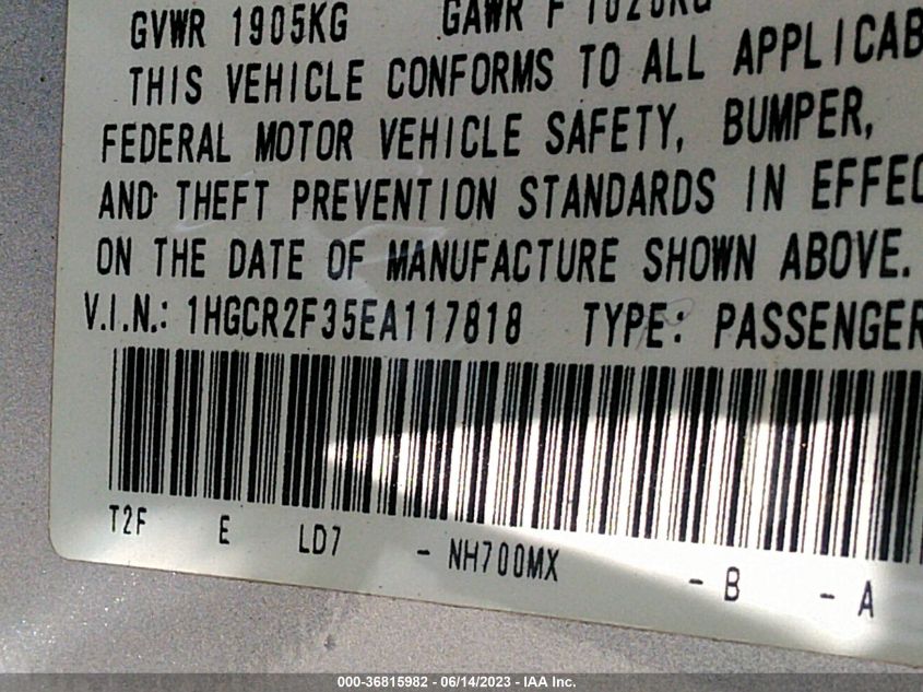 2014 HONDA ACCORD SEDAN LX - 1HGCR2F35EA117818