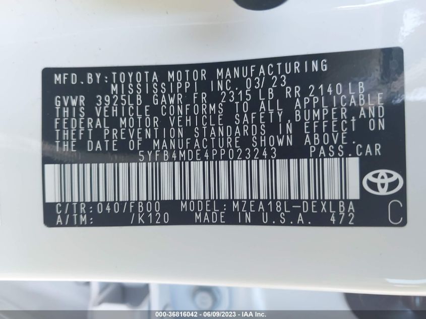 2023 TOYOTA COROLLA LE - 5YFB4MDE4PP023243