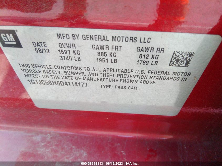 2013 CHEVROLET SONIC LT - 1G1JC5SH0D4114177