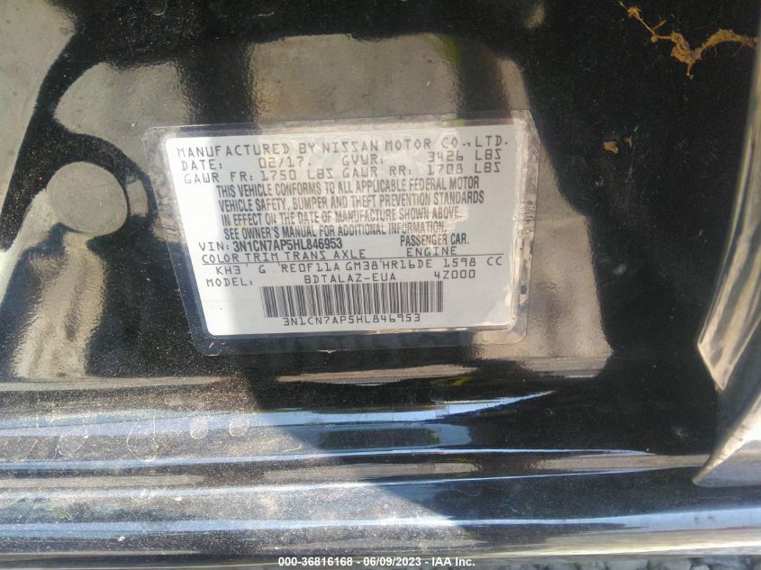 2017 NISSAN VERSA SEDAN S PLUS - 3N1CN7AP5HL846953