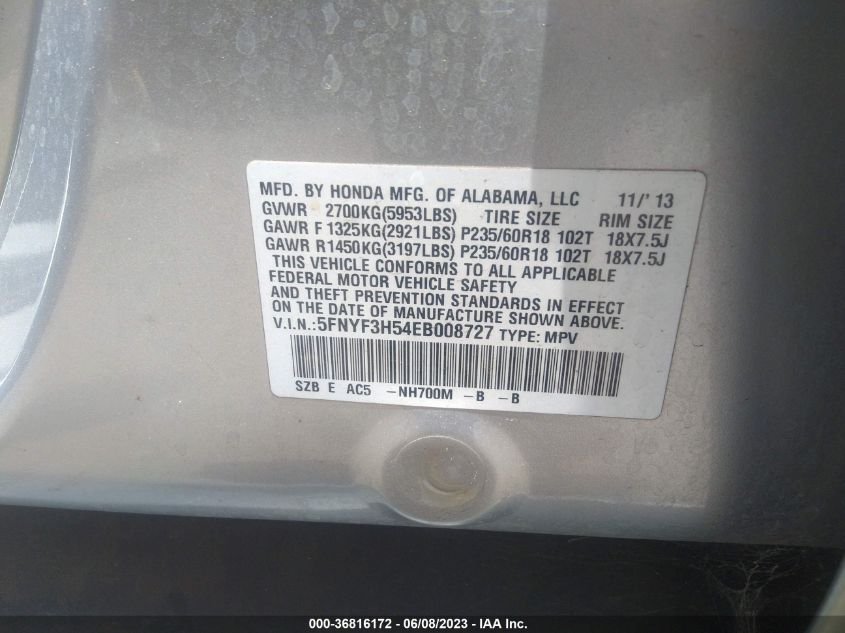 2014 HONDA PILOT EX-L - 5FNYF3H54EB008727
