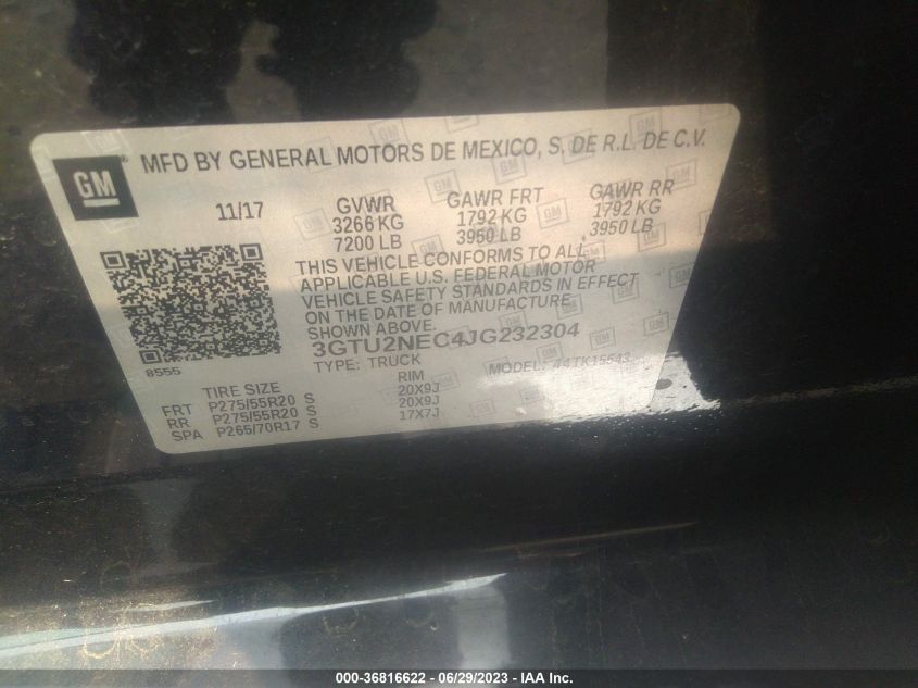 2018 GMC SIERRA 1500 SLT - 3GTU2NEC4JG232304