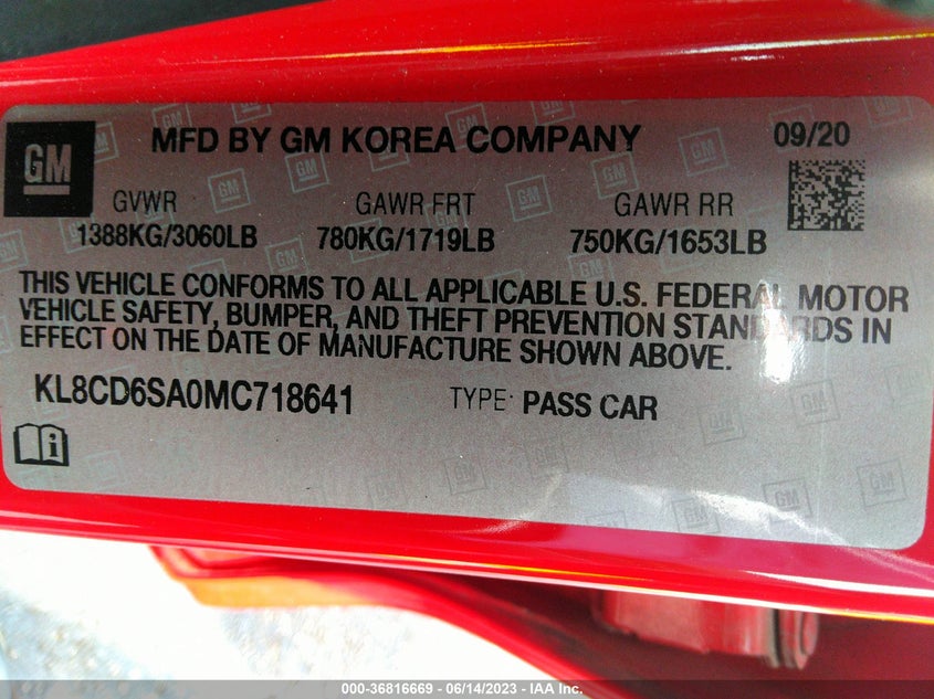 VIN KL8CD6SA0MC718641 2021 CHEVROLET SPARK 1LT