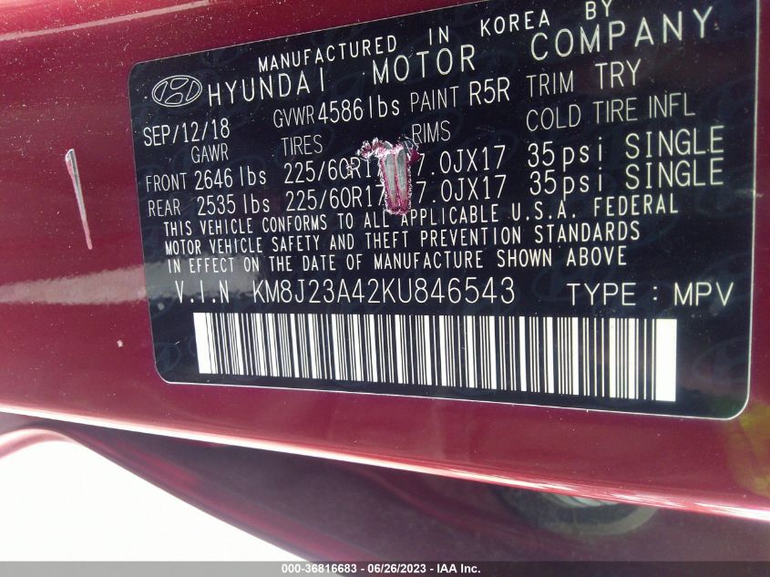 2019 HYUNDAI TUCSON SE - KM8J23A42KU846543