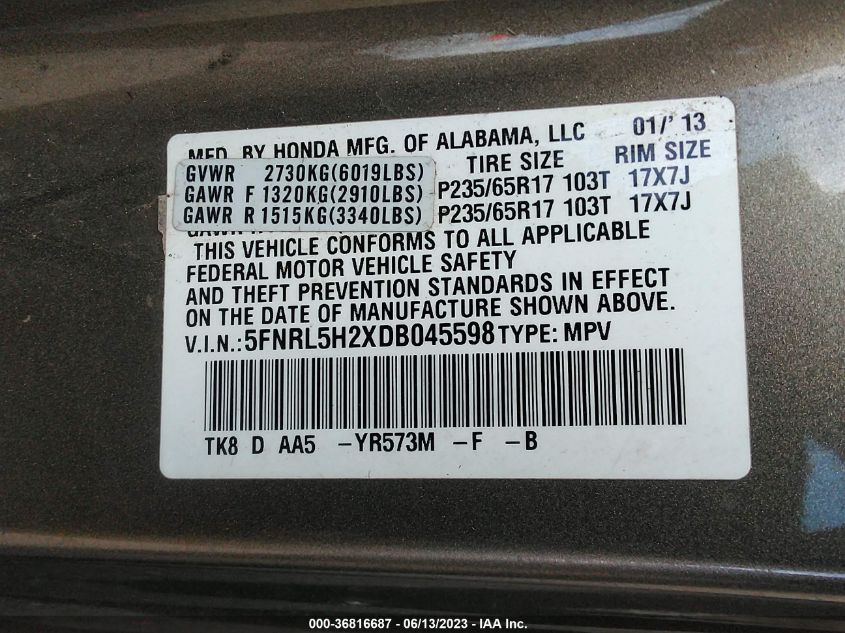 2013 HONDA ODYSSEY LX - 5FNRL5H2XDB045598