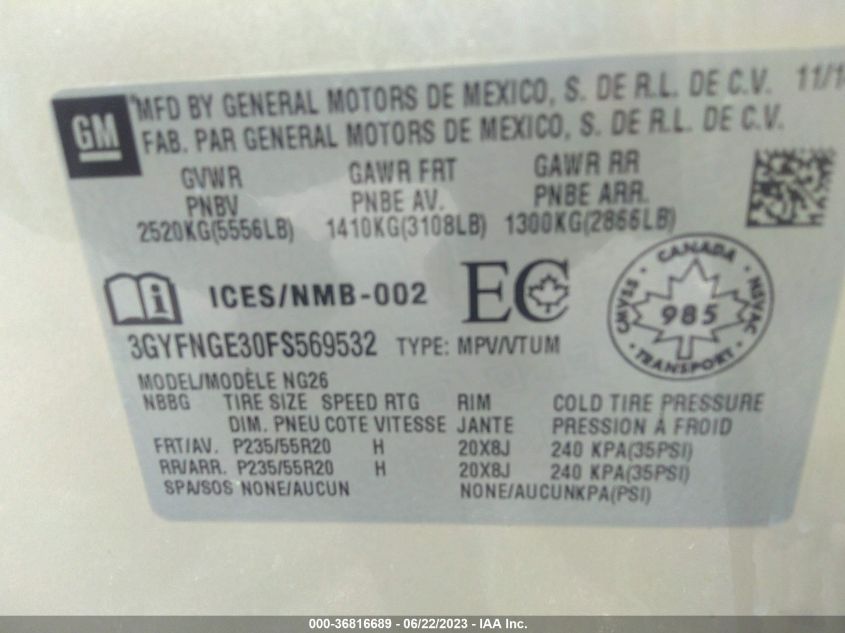 2015 CADILLAC SRX PREMIUM - 3GYFNGE30FS569532