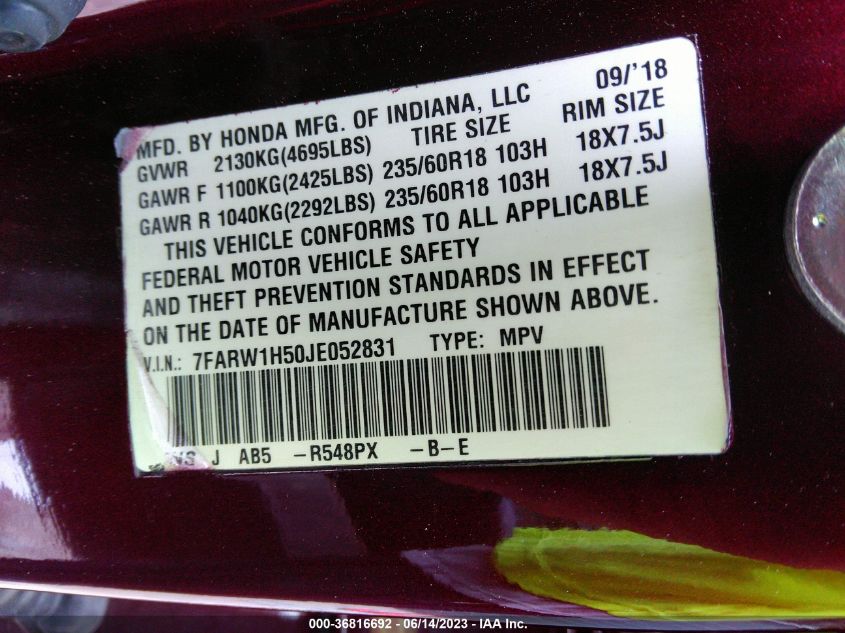 2018 HONDA CR-V EX - 7FARW1H50JE052831