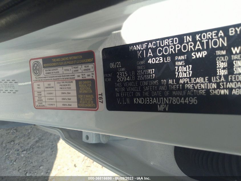 2022 KIA SOUL EX - KNDJ33AU1N7804496