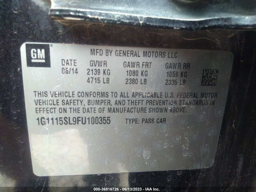 2015 CHEVROLET IMPALA LT - 1G1115SL9FU100355