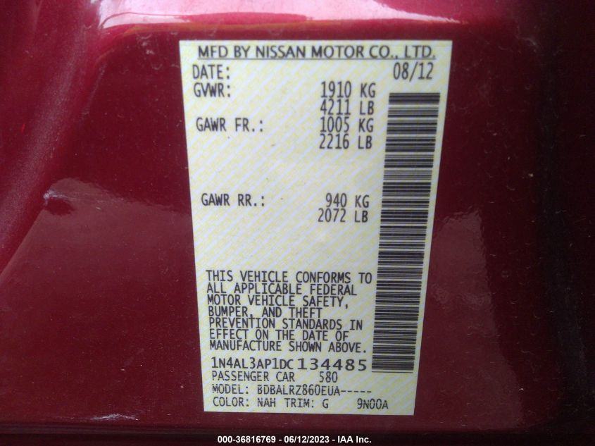 2013 NISSAN ALTIMA 2.5 S - 1N4AL3AP1DC134485