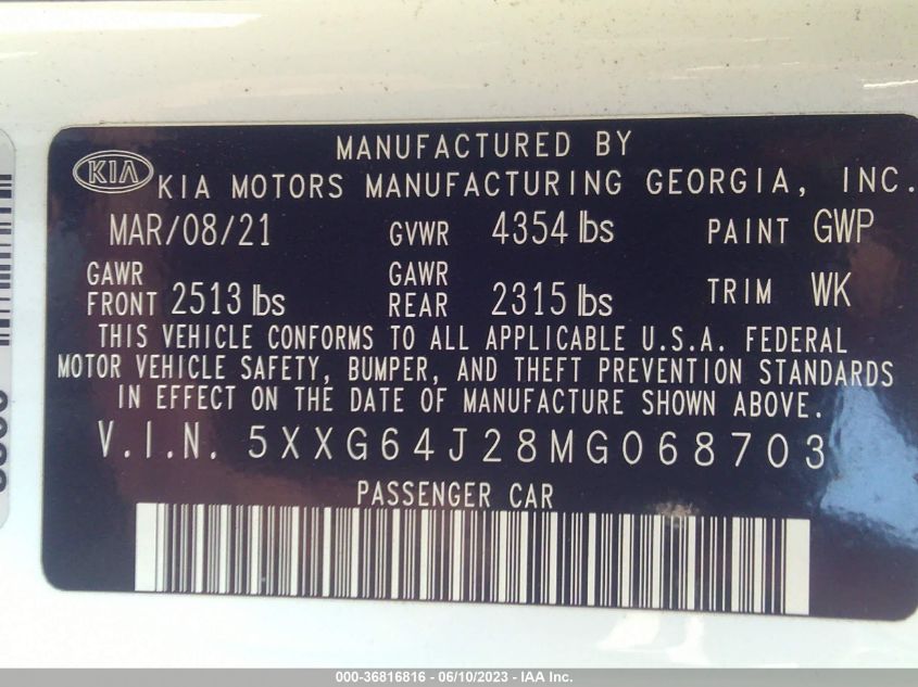 2021 KIA K5 GT-LINE - 5XXG64J28MG068703