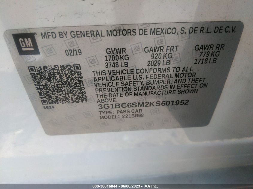 2019 CHEVROLET CRUZE LS - 3G1BC6SM2KS601952