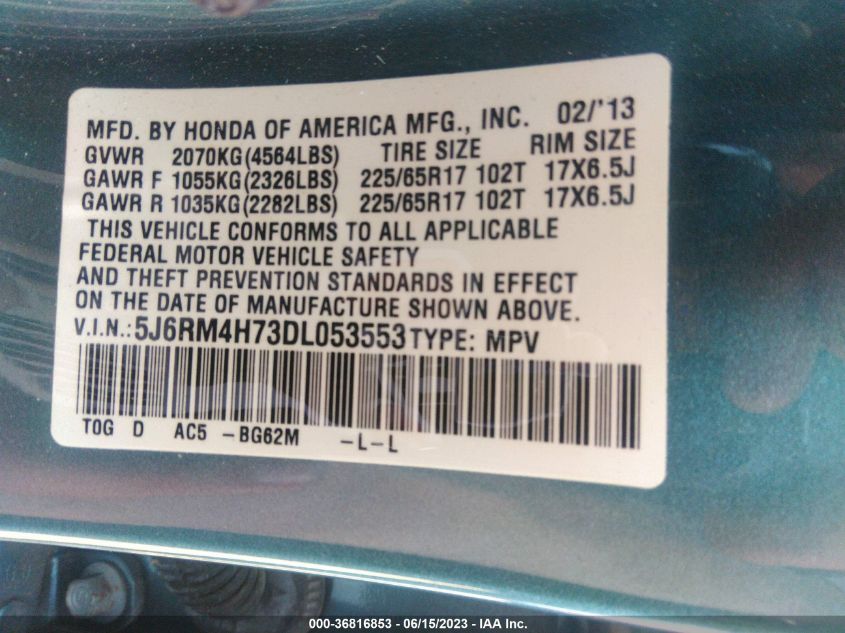 2013 HONDA CR-V EX-L - 5J6RM4H73DL053553