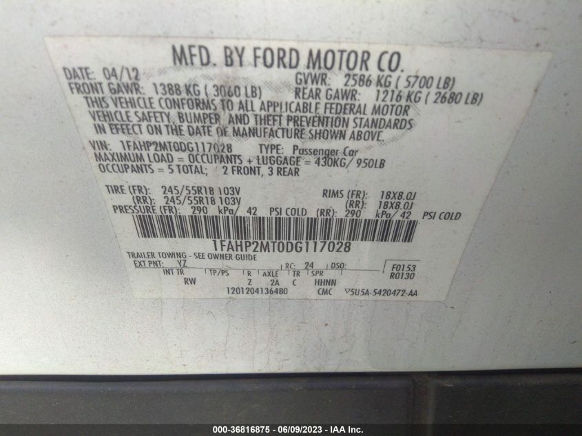 2013 FORD SEDAN POLICE INTERCEPTOR 1FAHP2MT0DG117028