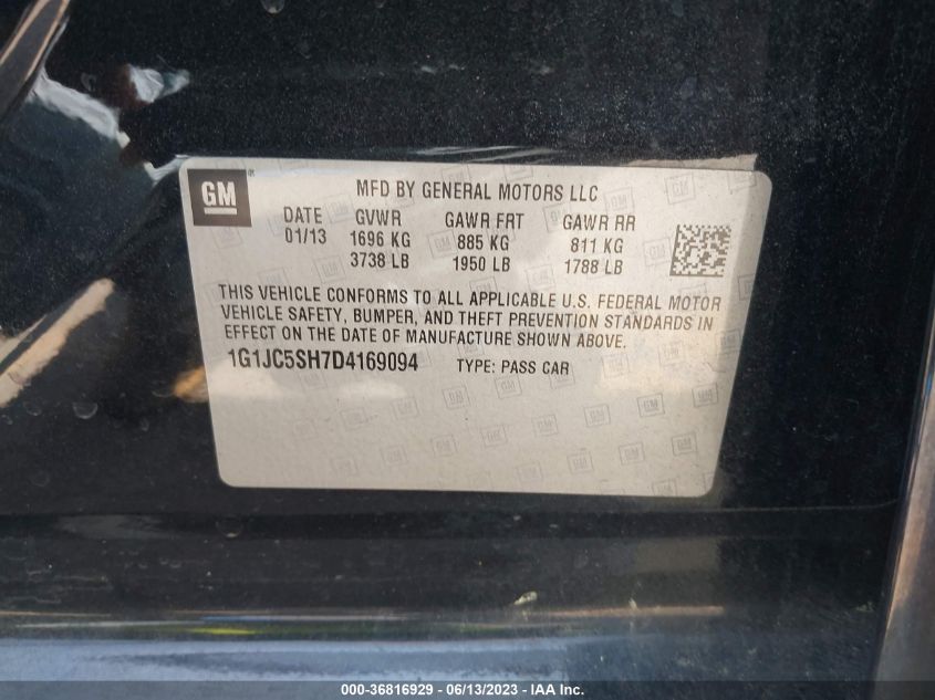 2013 CHEVROLET SONIC LT - 1G1JC5SH7D4169094