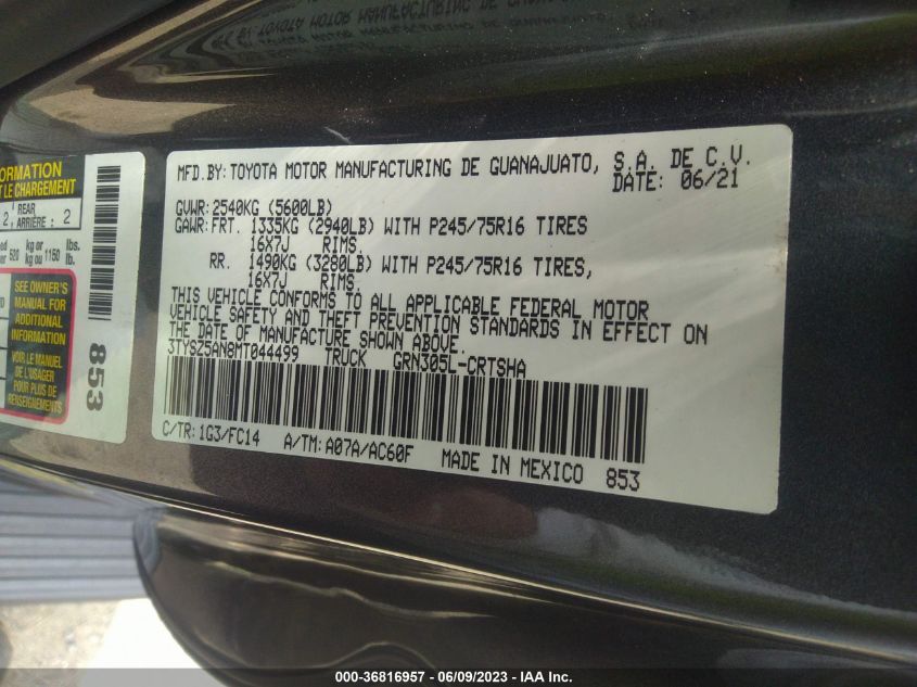 2021 TOYOTA TACOMA 4WD SR/SR5/TRD SPORT - 3TYSZ5AN8MT044499
