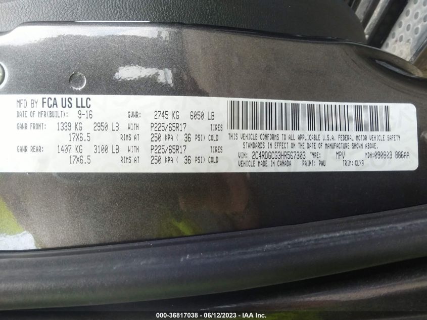 2017 DODGE GRAND CARAVAN SXT - 2C4RDGCG3HR567303