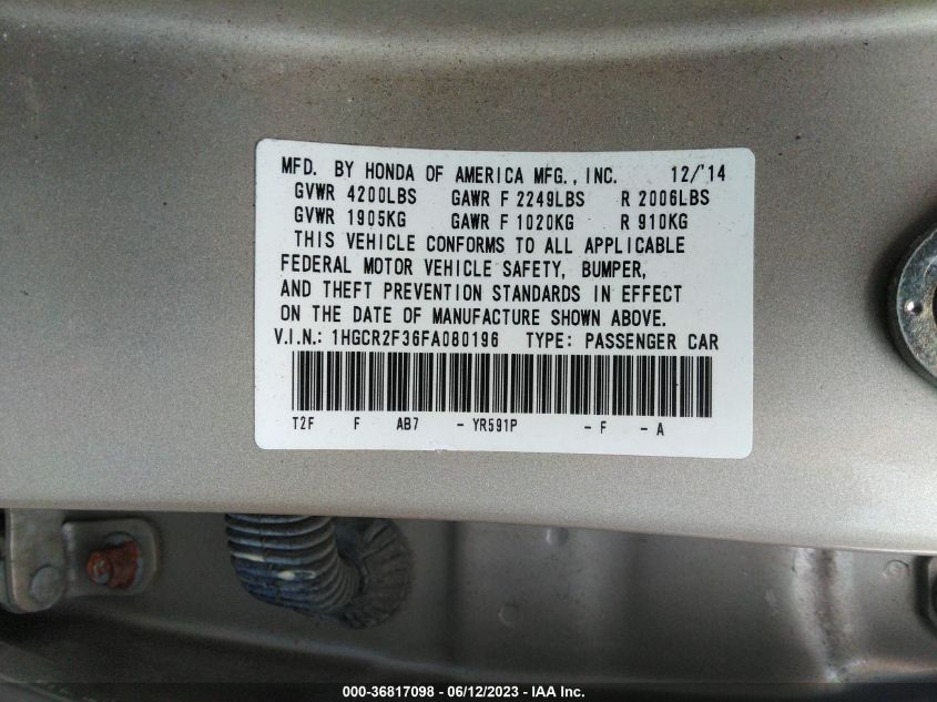 2015 HONDA ACCORD LX - 1HGCR2F36FA080196
