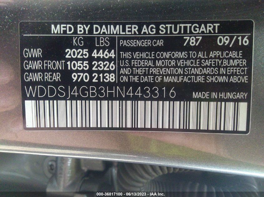 2017 MERCEDES-BENZ CLA CLA 250 - WDDSJ4GB3HN443316