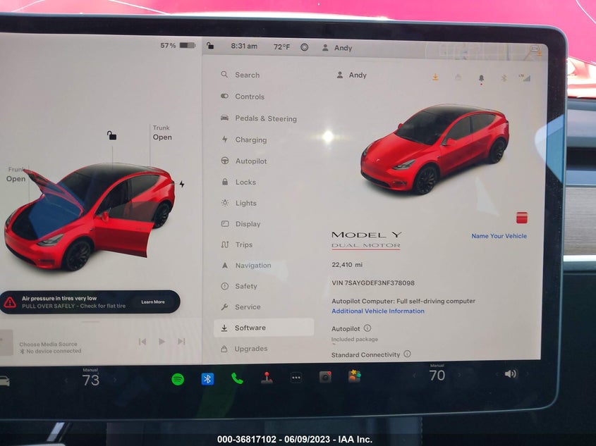 VIN 7SAYGDEF3NF378098 2022 TESLA MODEL Y