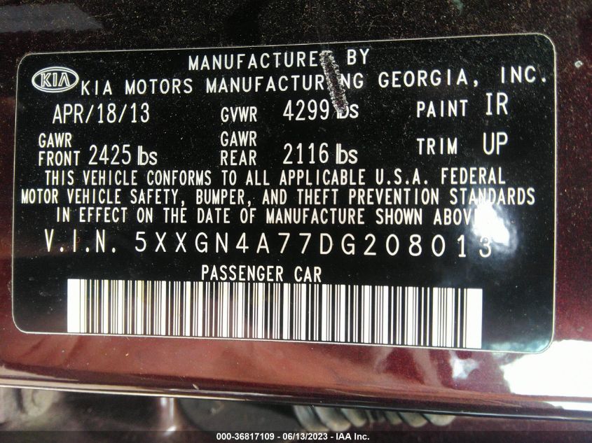 2013 KIA OPTIMA EX - 5XXGN4A77DG208013
