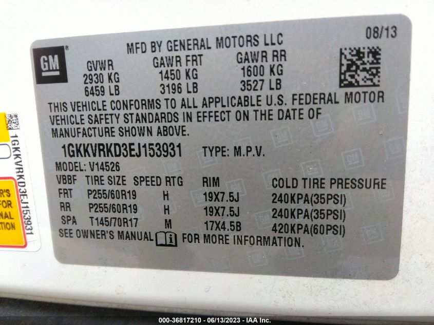 2014 GMC ACADIA SLT-1 - 1GKKVRKD3EJ153931
