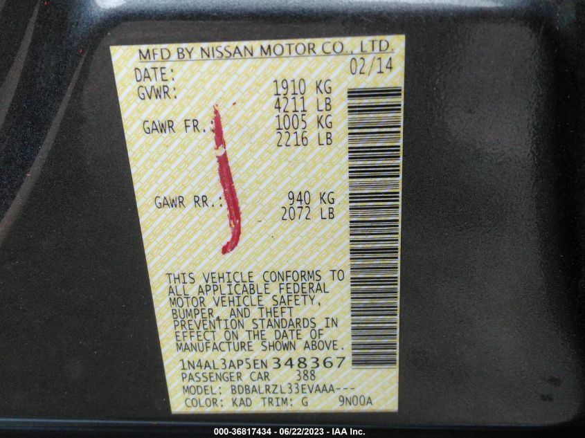 2014 NISSAN ALTIMA 2.5 S - 1N4AL3AP5EN348367