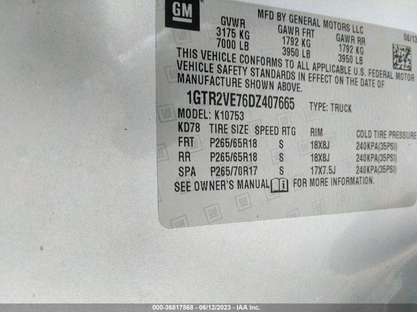 2013 GMC SIERRA 1500 SLE - 1GTR2VE76DZ407665