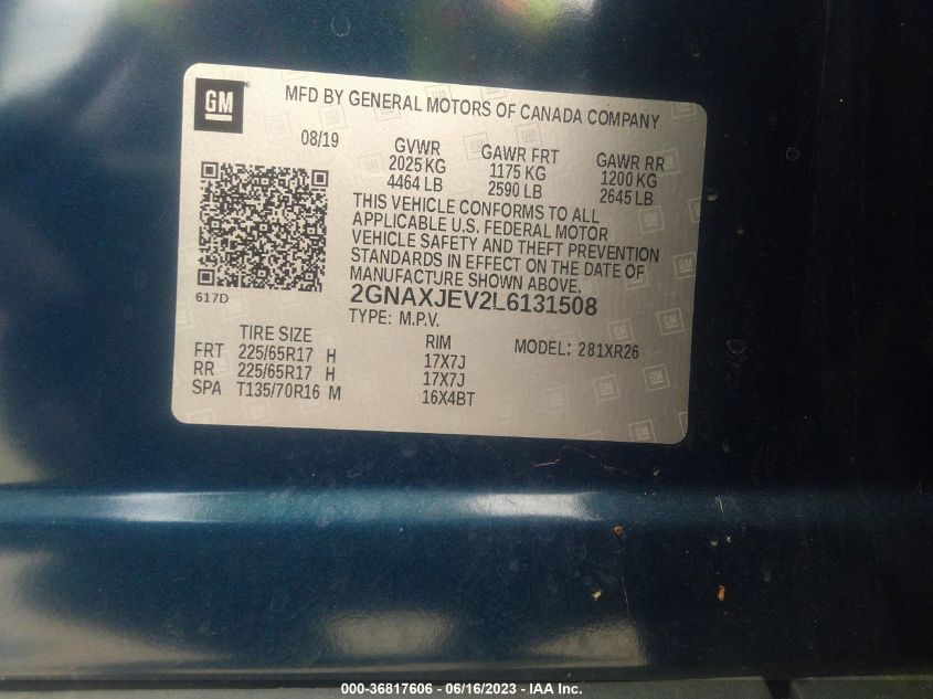 2020 CHEVROLET EQUINOX LT - 2GNAXJEV2L6131508