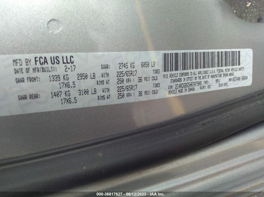 2017 DODGE GRAND CARAVAN SE - 2C4RDGBG5HR707949