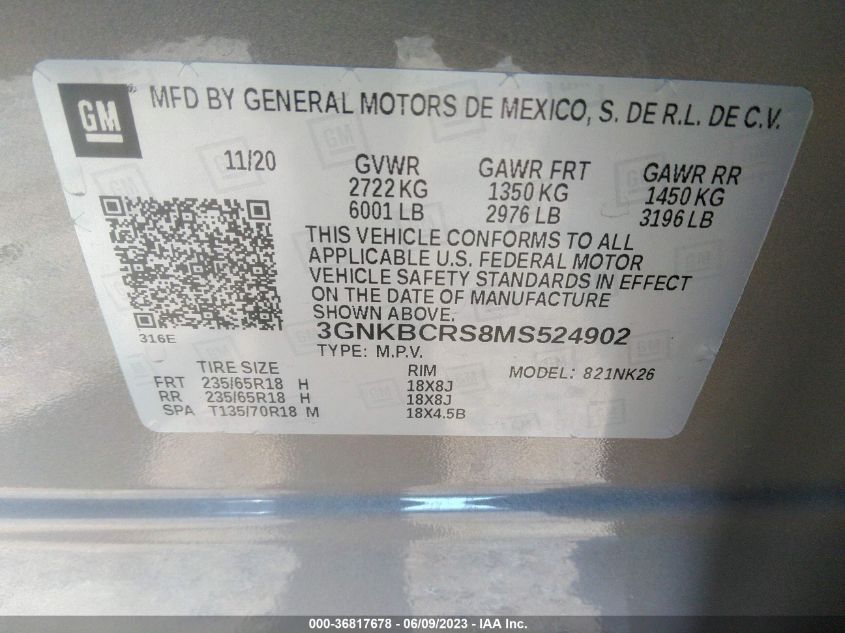 2021 CHEVROLET BLAZER 2LT - 3GNKBCR58MS524902