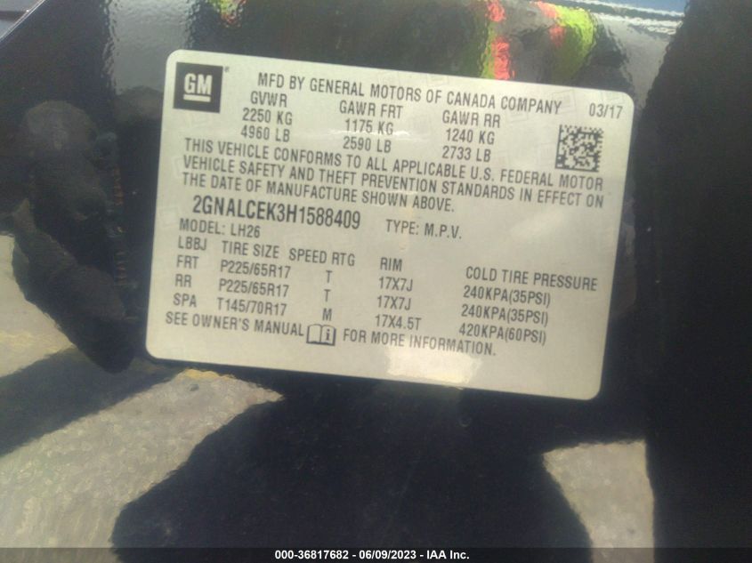 2017 CHEVROLET EQUINOX LT - 2GNALCEK3H1588409