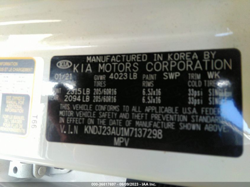 2021 KIA SOUL S - KNDJ23AU1M7137298
